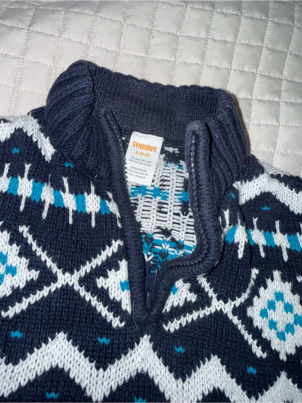 Kids  Navy Nordic Half-Zip Sweater